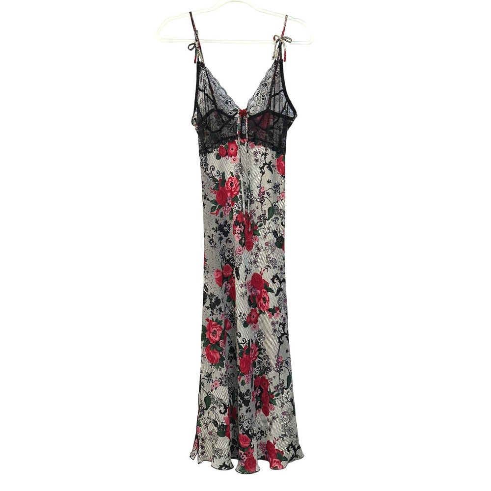 Y2K Je T'Adore Floral Mesh Lace Maxi Slip Dress S Romantic Goth Coquette